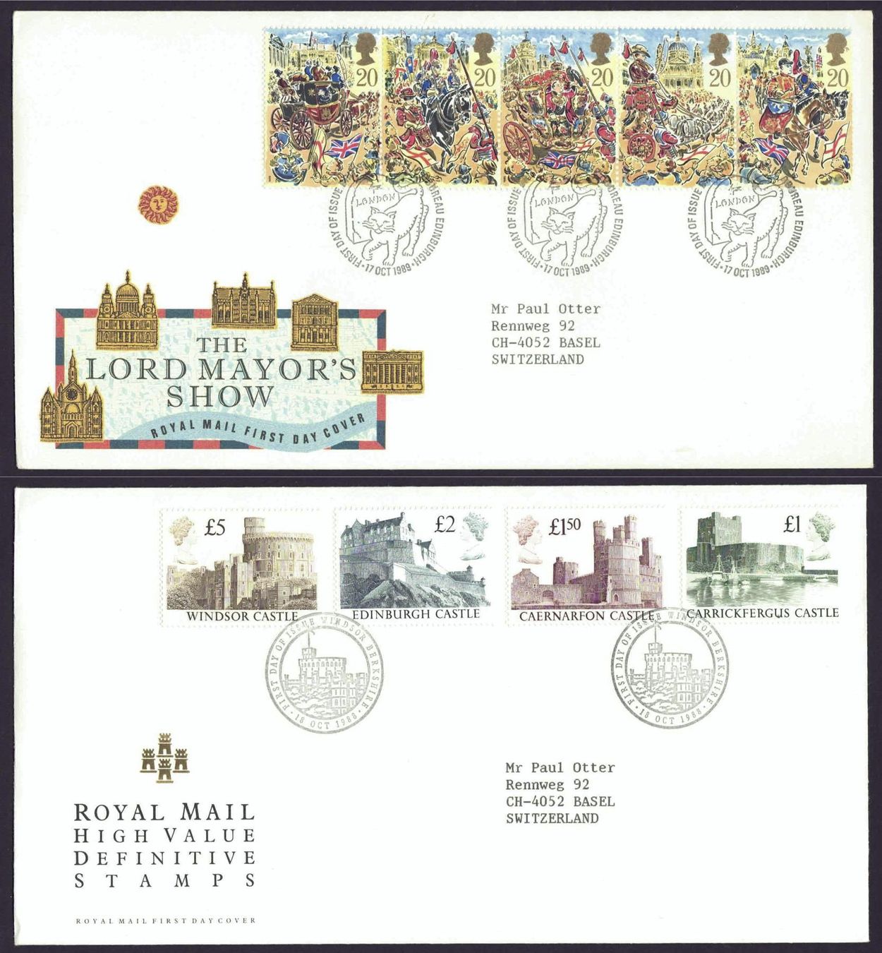 Tutti i francobolli: England 4 FDCs 1988/1989 – Usato da Basel venduto da Pfefferschootte 1