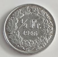 1/2 Franken 1946 Helvetia Münze Silber Zustand gut