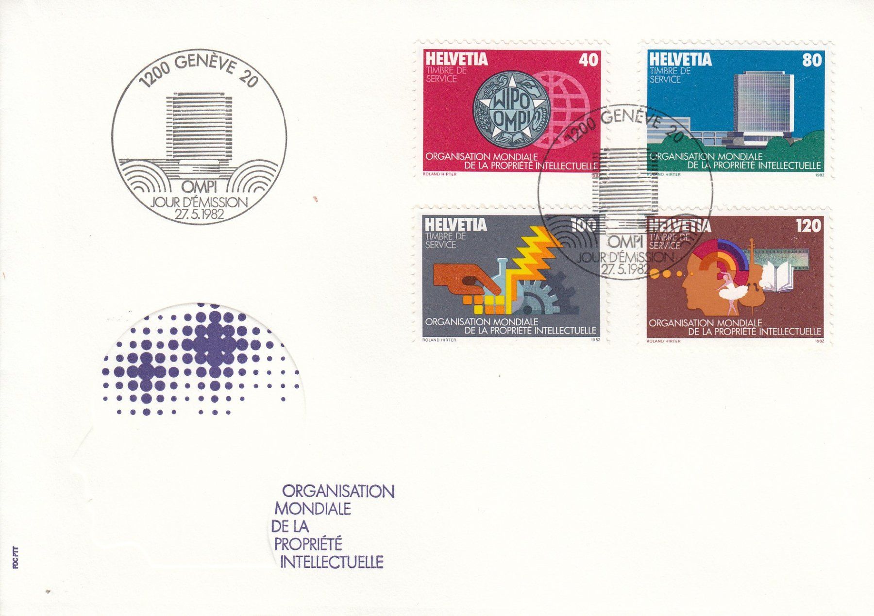 Tutti i francobolli: 1982 1-4 OMPI  Weltorganisation geistiges Eigentum FDC Genf – Usato da Spreitenbach venduto da Mustang_1105