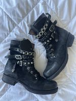 AS 98 Black Leather Boots, Buckles, Chains, Size 39