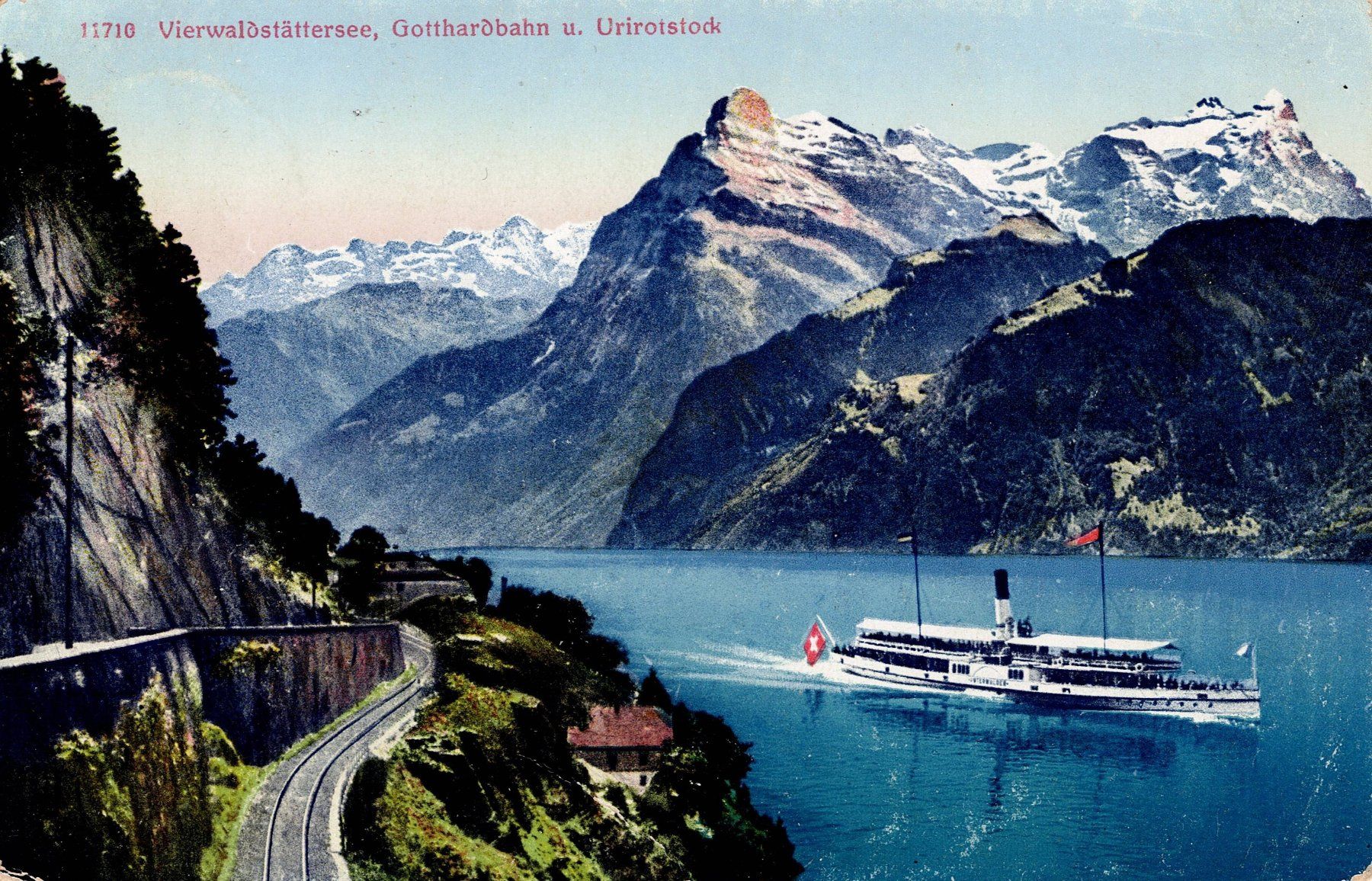 Ansichtskarten: Niedwalden Dampfer 1916 mit Gotthardbahn – Gebraucht aus Sevgein von WHaelmi