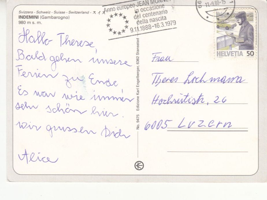 Cartoline postali: Indemini 1988 – Usato da Bürglen TG venduto da StampGraf 1