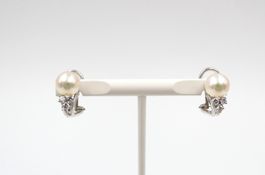 VINTAGE PERLEN OHRSCHMUCK MIT DIAMANTEN IN 750 WEISSGOLD