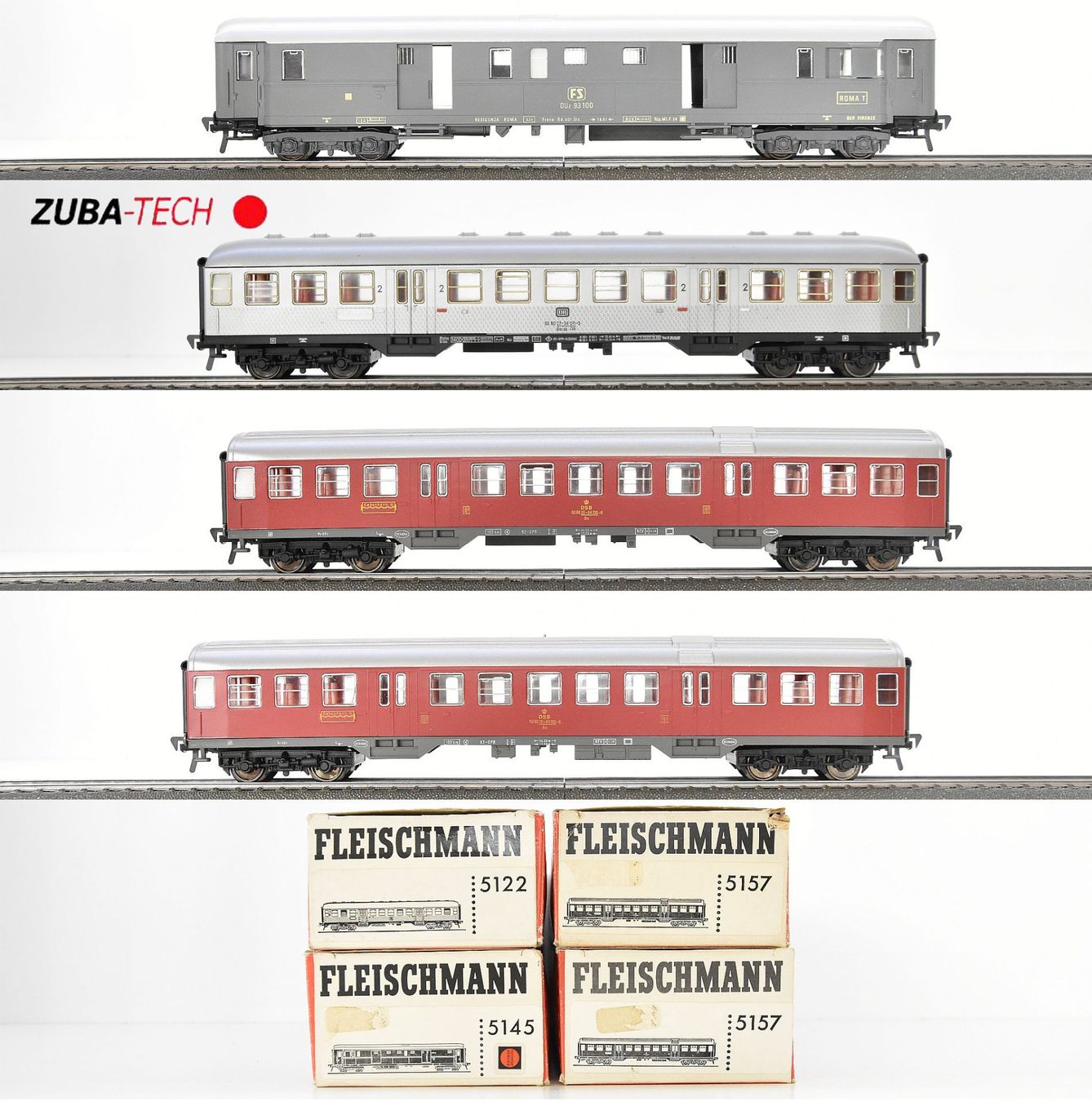 Fleischmann 4x Personenwagen der DB/DSB/FS H0 GS mit OVP (Gebraucht) in ...
