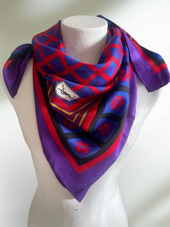 Foulard Vintage Daniel Laurent En Soie 100% - Motif Géométrique Fleuri - Italie