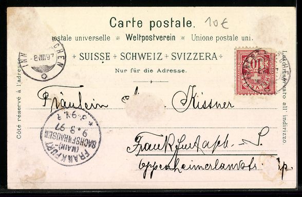 Cartoline postali: Litho Meiringen, Wanderer in der Aaresch – Usato da Berlin venduto da bartko-reher 1