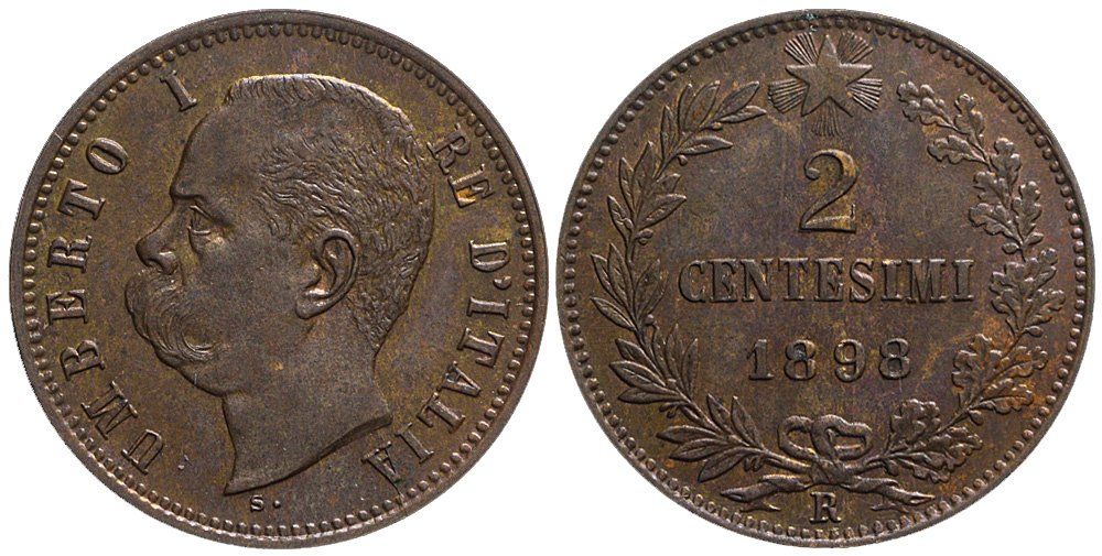 Tutti le monete: Italien, 2 Cents 1898 Roma – Usato da Chiasso venduto da Novamarketing