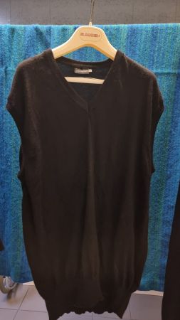 Vintage Pullover-Weste, V-Ausschnitt, Schurwolle, schwarz,XL