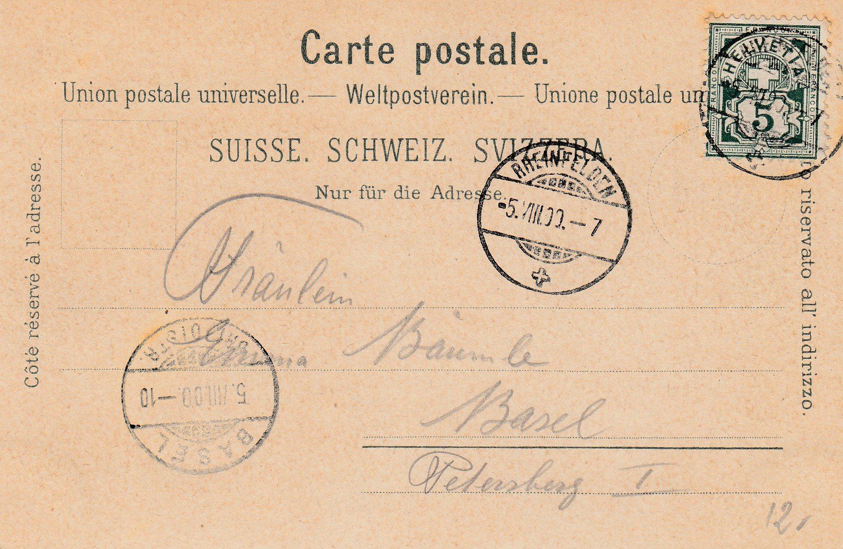 Cartoline postali: 1900 Postkarte "Gruss aus Rheinfelden" nach Basel, Litho – Usato da Rheinfelden venduto da ricci62 1