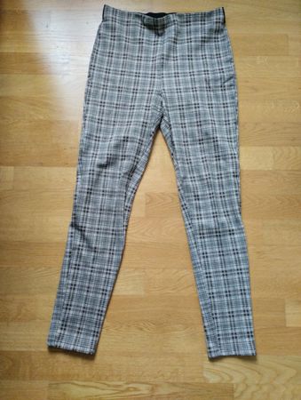C&A Trousers Plaid Pattern Elastic Waist Grey Black