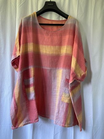 Tunikabluse Baumwolle/Leinen Sommerfarben Gr. 58/60