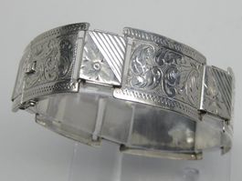 Antik Armband Silber geprüft floral ziseliert 19.5 cm / 31 g