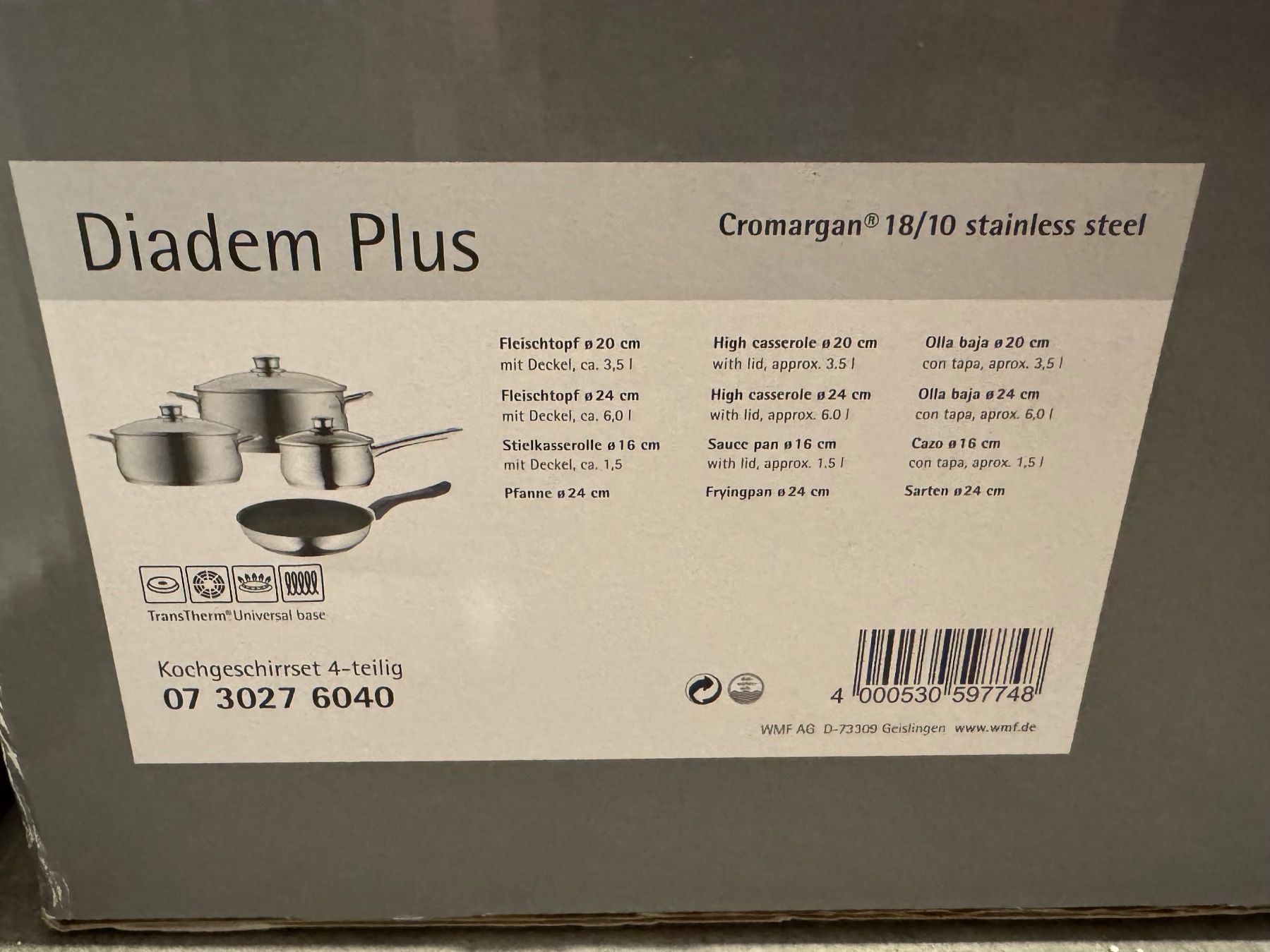WMF Pentole: WMF Diadem Plus Set 4-teilig – Nuovo (secondo la descrizione) da Kestenholz venduto da Aragon2025