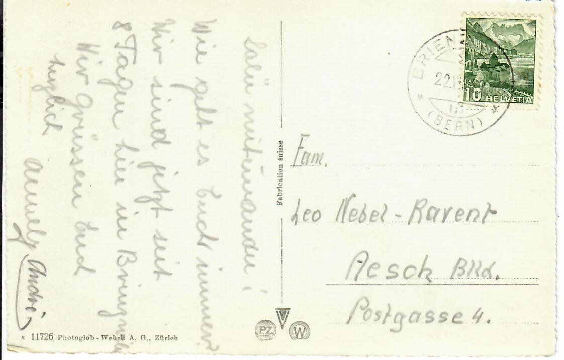 Cartes postales: Brienzer Rothorn  1949 – D'occasion à Hochdorf par Ziegel-16 1