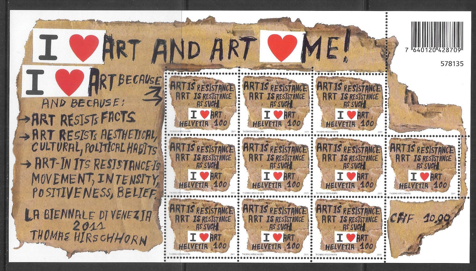Alle Briefmarken: Kleinbogen 1396 Biennale Venedig ** 5.5.2011 – Neu (gemäss Beschreibung) aus Olten von clotaldi