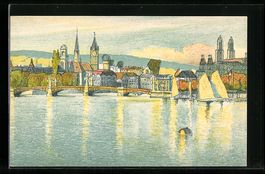 Litho Zürich, Ortsansicht mit Zürichse