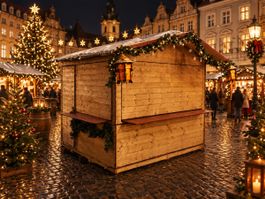Weihnachtsmarkt-Hütte / Marktstand aus Holz