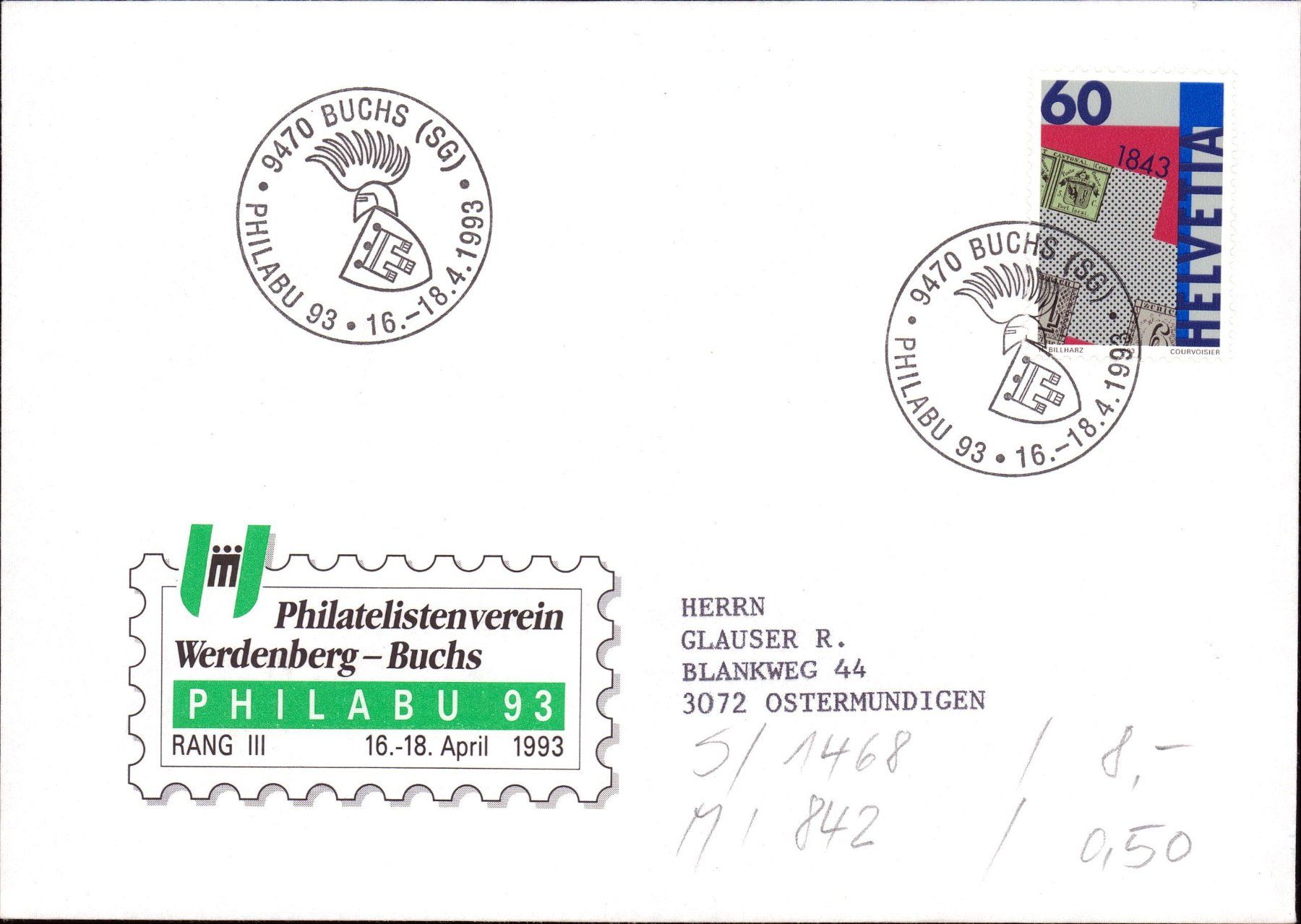 Tutti i francobolli: 1993 Brief Werdenberg-Buchs Philabu – Usato da Eggersriet venduto da stamp303