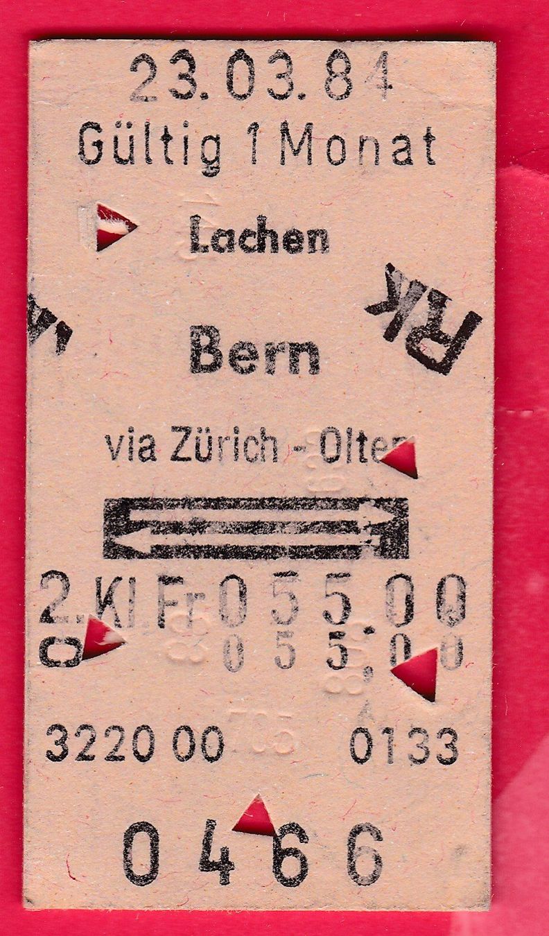 Billets: KARTON BILLETT, LACHEN - BERN, 2.KLASSE, RETOUR – D'occasion à Oberrieden par Gebirgsstelze