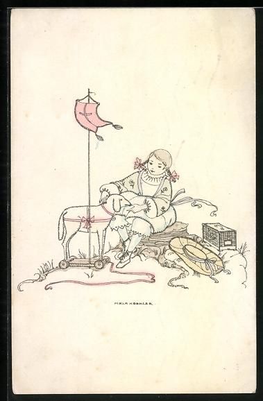 Cartoline postali: Mela Köhler: Mädchen mit Osterlamm Spi – Usato da Berlin venduto da bartko-reher