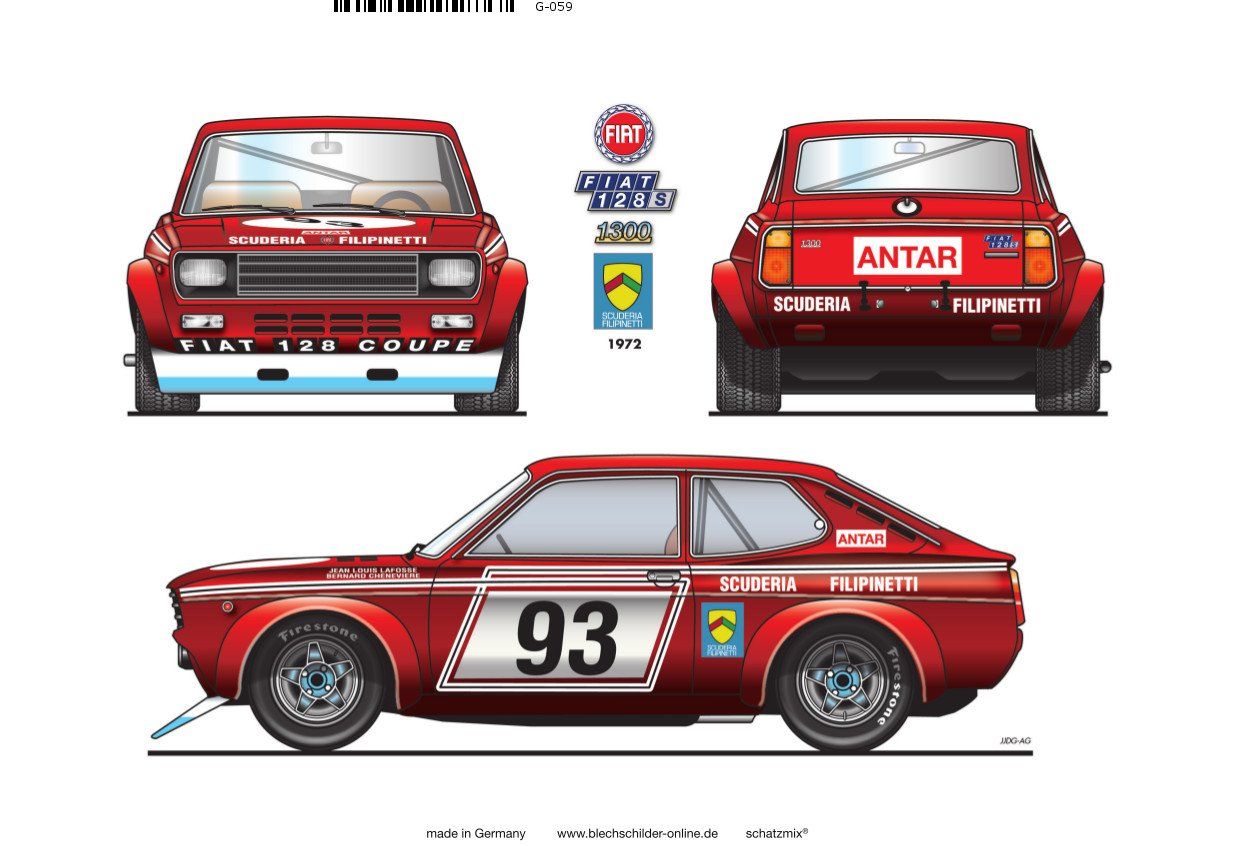 Fiat Insegne: Blechschild-FIAT 128 S 1300 - 1972 – Nuovo e nell'imballaggio originale da Rupperswil venduto da big-one-sale