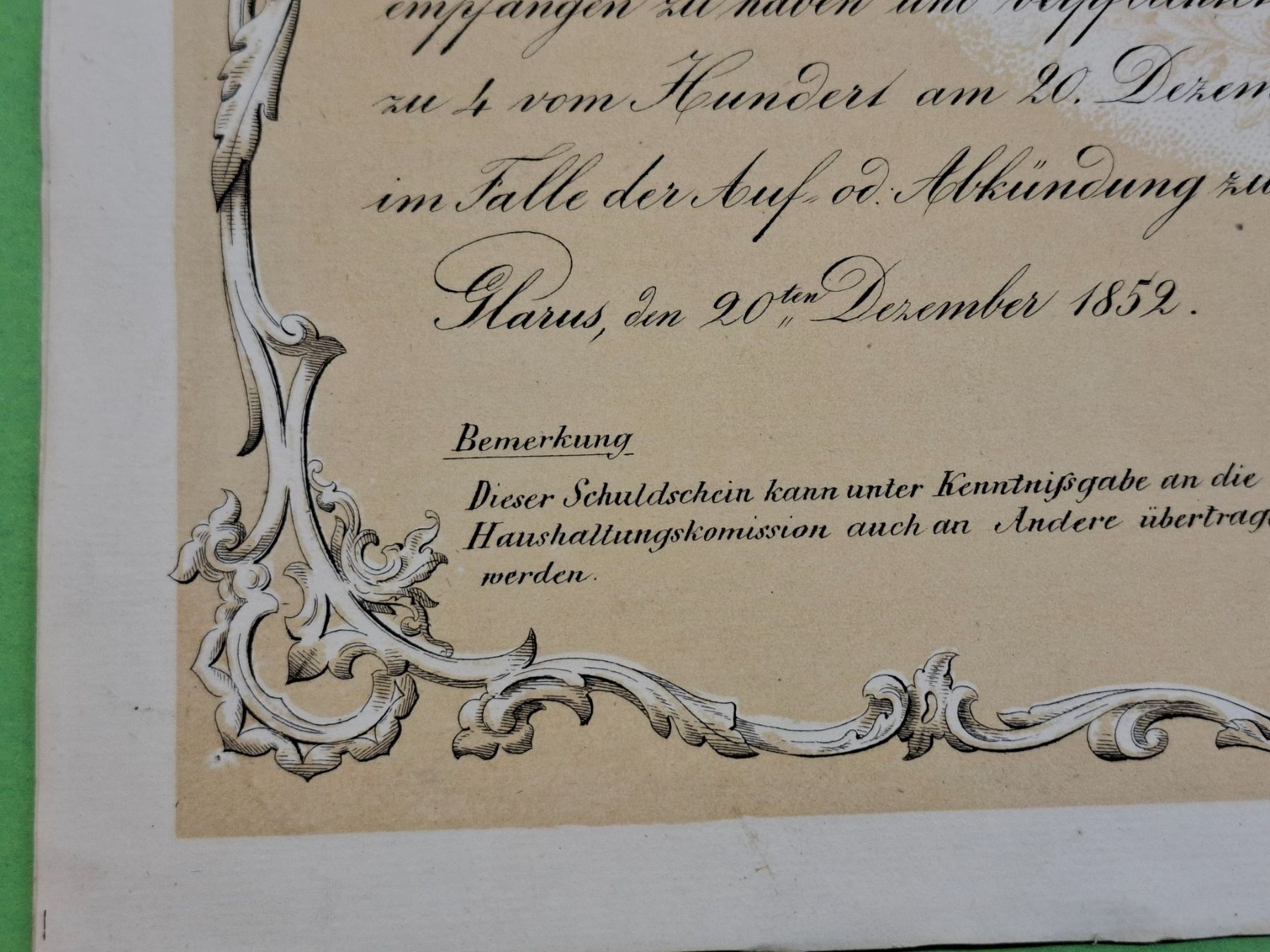 Documenti: Schuldschein Kt. Glarus 1852 – Difettoso da Schwanden GL venduto da Suvorov 5