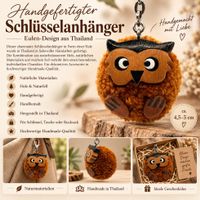 Handgefertigter Eulen-Schlüsselanhänger aus Thailand – Holz