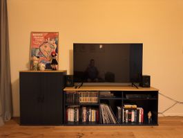 TV bank and cabinet dark blue wood effect oak effect