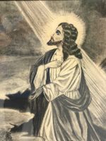 altes Bild, (Kohlezeichnung) von Jesus, gerahmt
