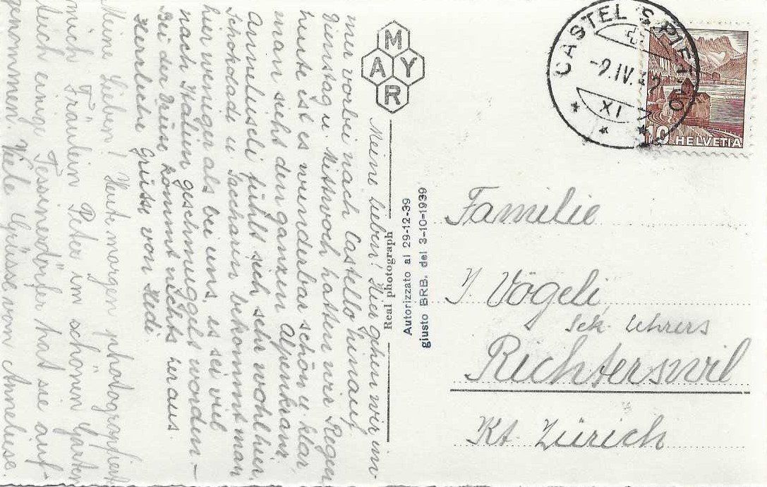 Cartoline postali: AK MENDRISIO 1942 Personen – Usato da Schlossrued venduto da Aronliam 1