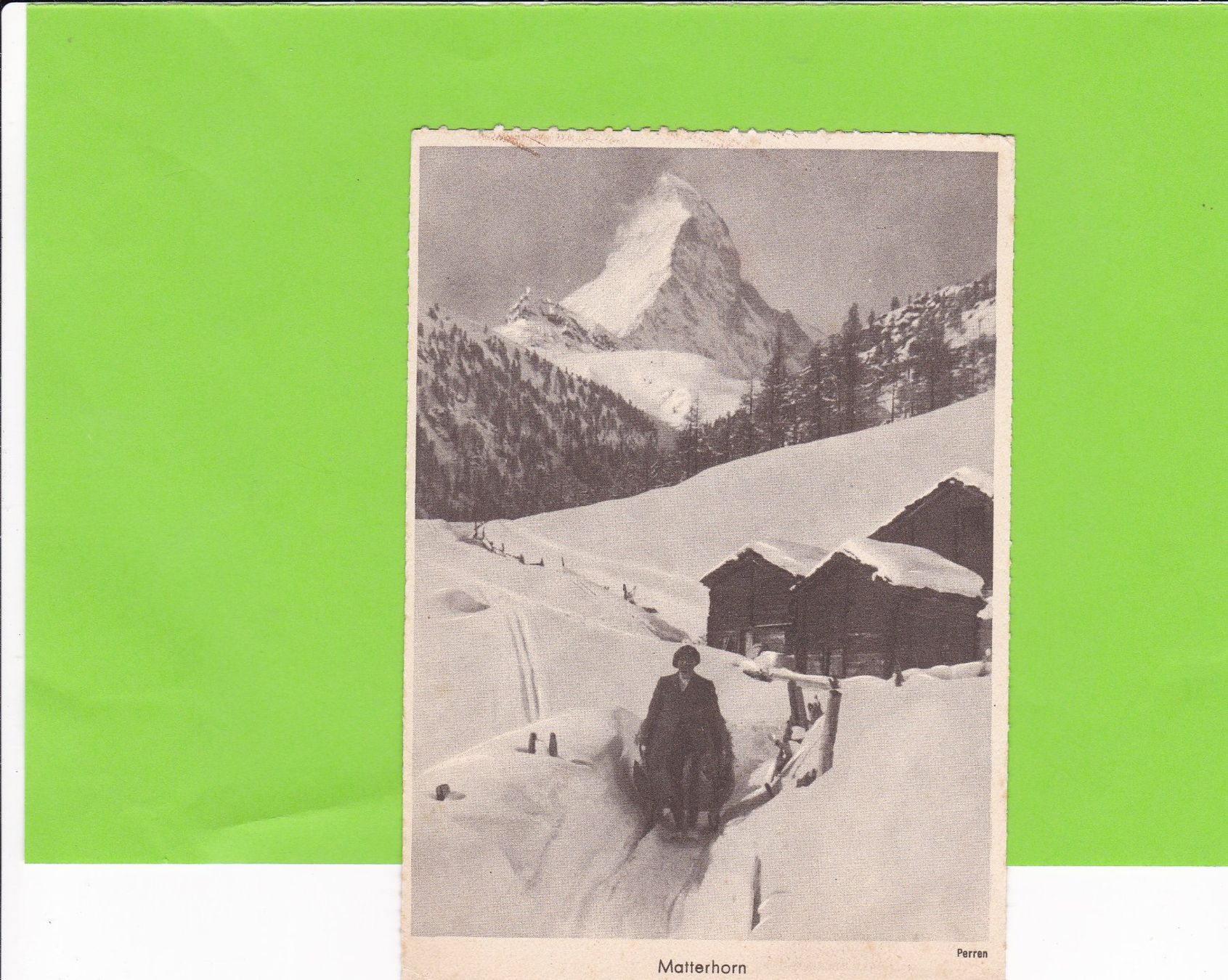 Cartoline postali: Matterhorn-Person auf Schlitten – Usato da St. Peterzell venduto da neckertal