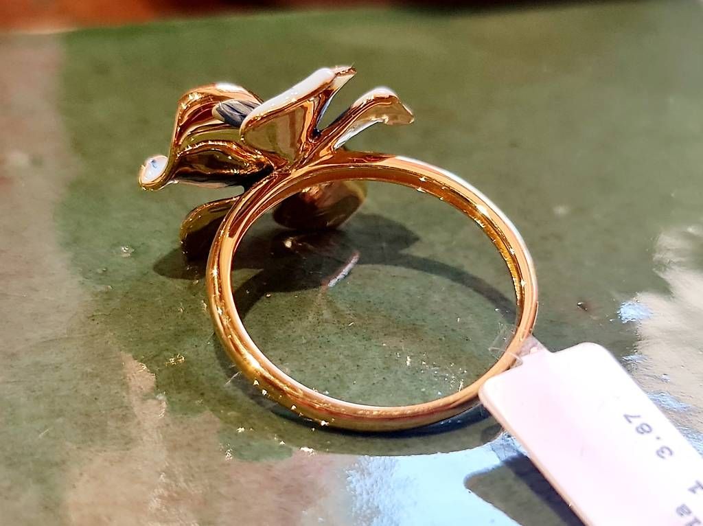 Anelli: Emaille Blüten Ring Gelbgold Gr. 60 – Nuovo e nell'imballaggio originale da Stein am Rhein venduto da JuwelierSteinbock.CH 3