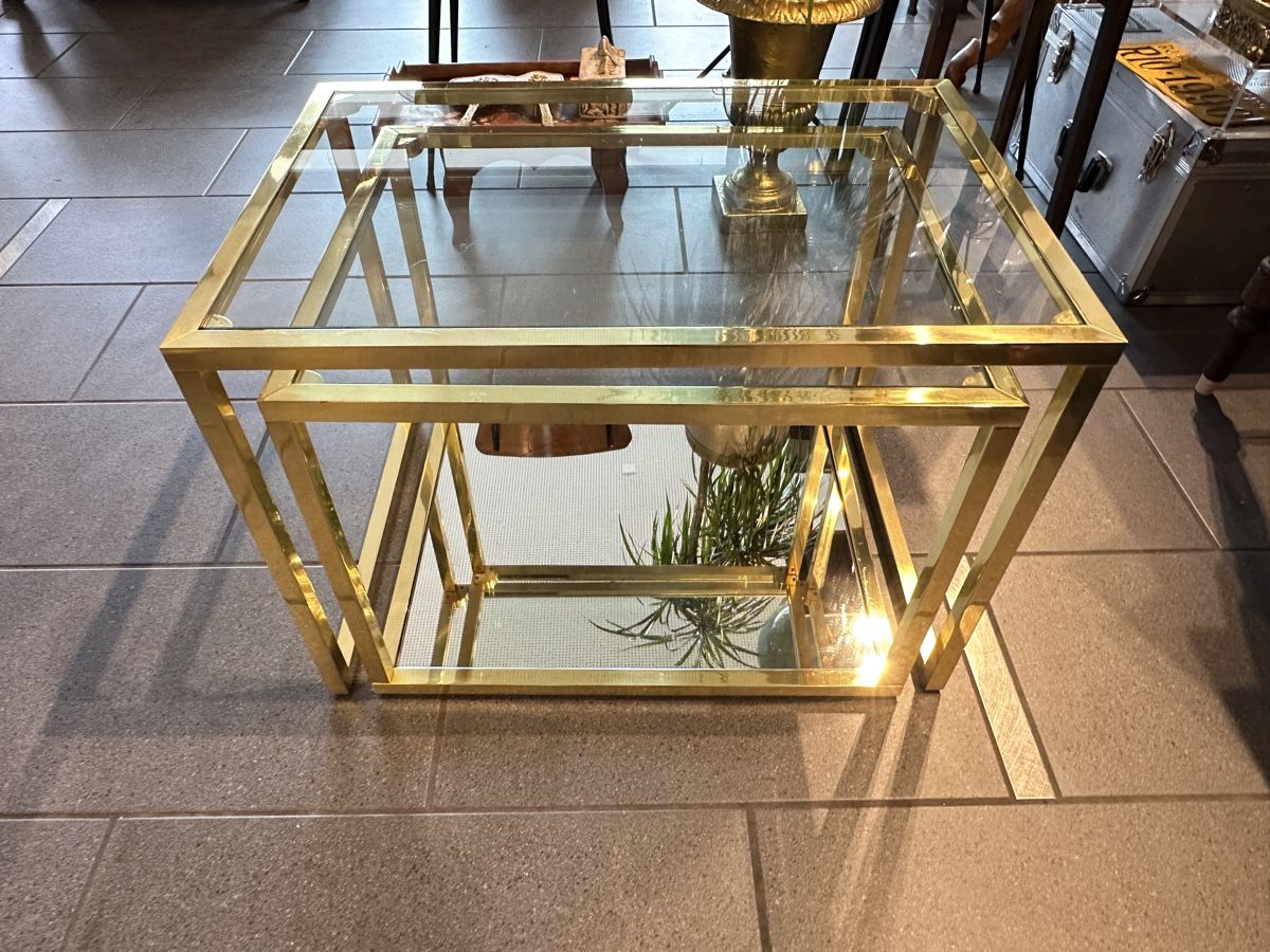 Tavoli: 2er Set Beistelltische Messing Glas Vintage – Usato da Aarburg venduto da Yula24 1