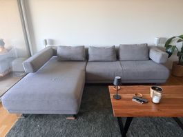 Ecksofa grau mit Ottomane Stoffbezug gebraucht Zustand