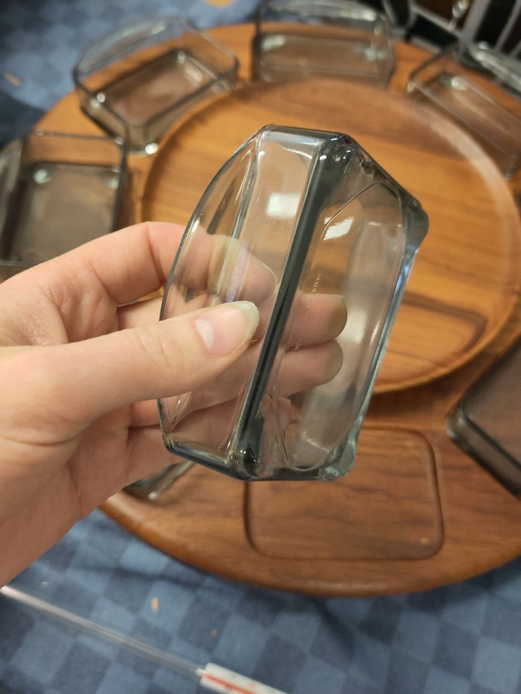 Piatti di portata: Dänisches Teakholz Drehtablett mit Glasschalen – Usato da Pratteln venduto da Cartonsducoeur_bl 2