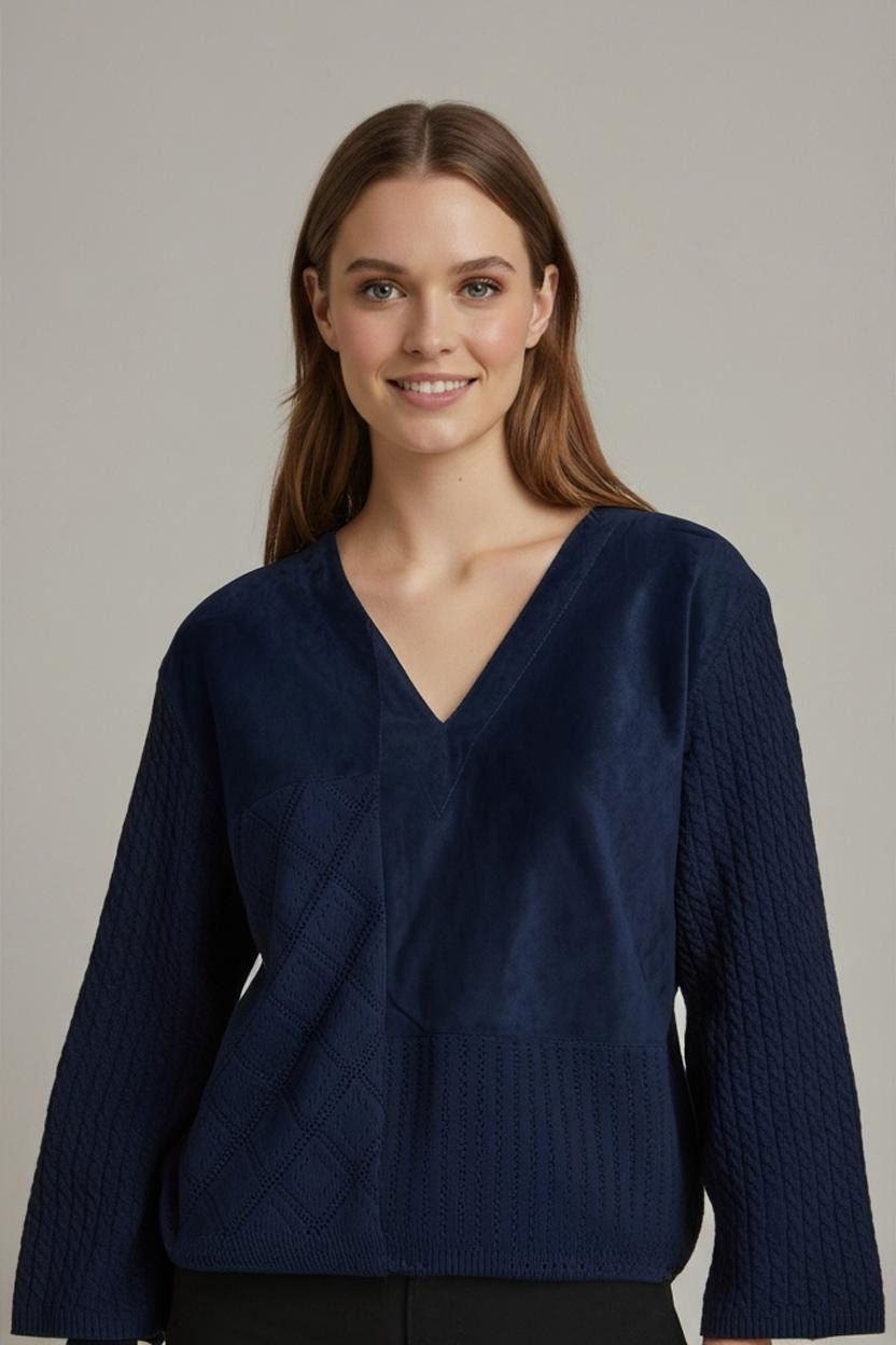 Maglioni & Felpe: Marineblauer V-Ausschnitt-Pullover mit Strukturmuster – Usato da Zug venduto da vinokilo