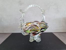 Vintage Glaskorb farbig Murano Stil, echte Handarbeit
