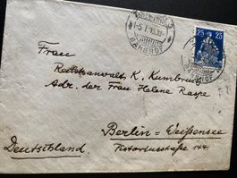 Antikes Kuvert.1915 Zürich - Berlin 25er Helvetia  blau