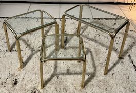 3er Set Satztische Gold-Glas, Vintage Stil Couchtische