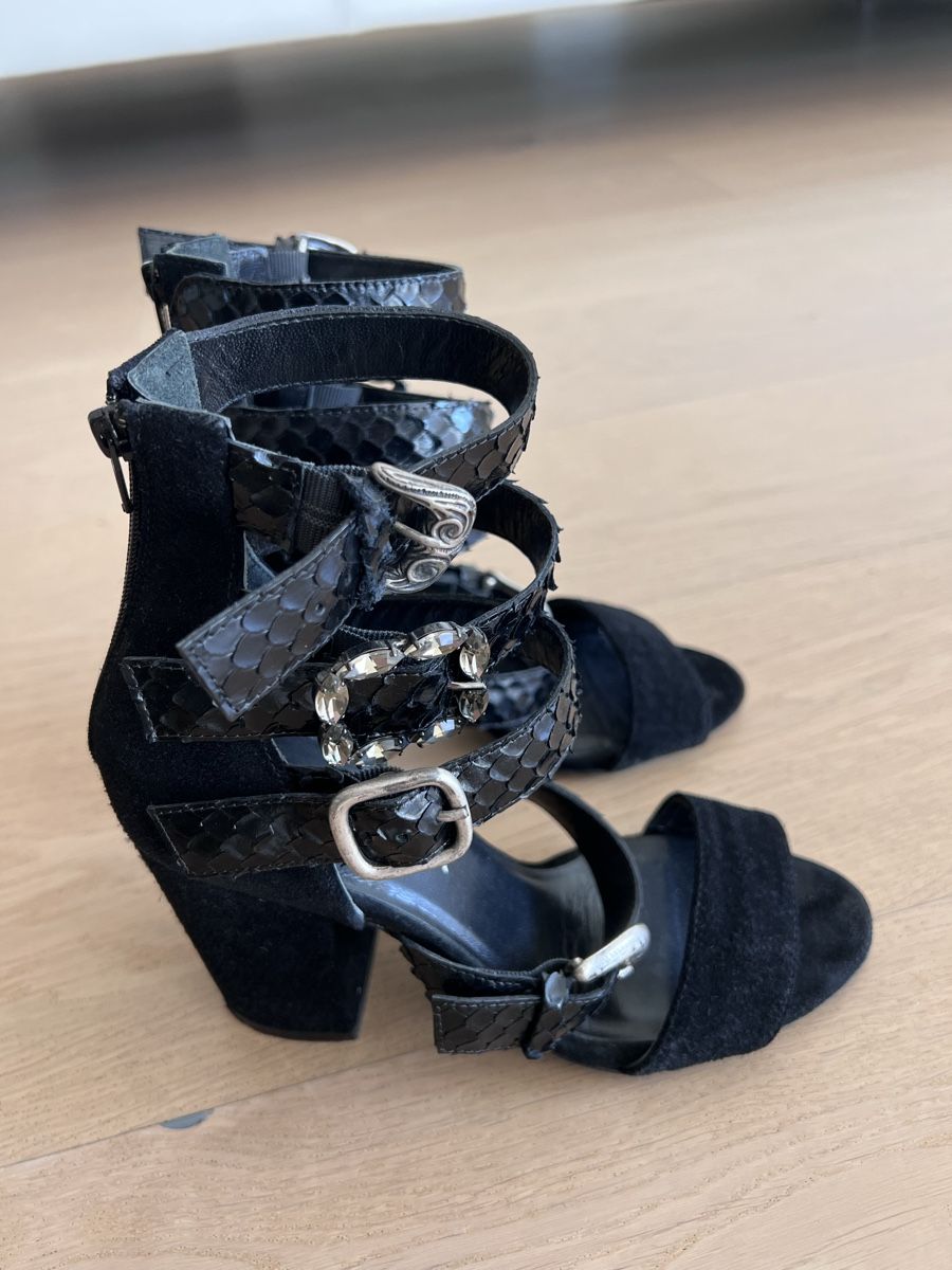 Scarpe da donna: Strategia - Black Suede/Python Sandals - Size 37 – Usato da Pully venduto da opa_k78q 1