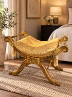 Orientalischer Hocker antik goldfarben mit Stoffbezug