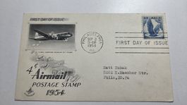 1954 FDC Karte USA Airmail Porto
