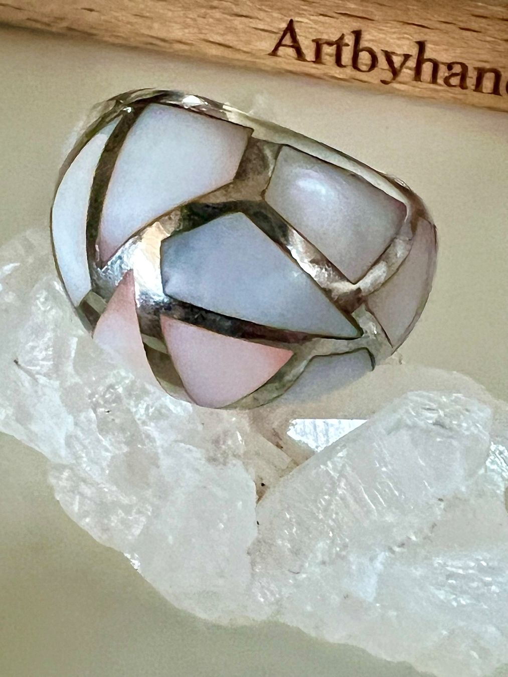 Ringe: Statement Ring 925Silber & kunstvolle Perlmutt Intarsien 15g – Gebraucht aus Ruswil von artbyhand 5