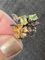 Peridot Ring 925 S Silver Gold Vermeil Floral Design size 58