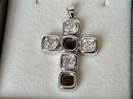 Silber Kreuzanhänger, Schmucksteinen 925, NEU