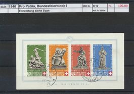 1940 Pro Patria, "Bundesfeierblock I", gestempelt