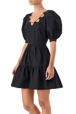 Schwarzes Cocktail Kleid Gr.XS,S,M,L Puffärmel V-Ausschnit
