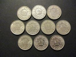10 x 50 Rp 1951-52-56-58-60-62-63-63-65-66 Superbes pièces