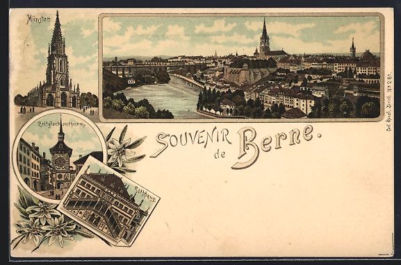 Cartoline postali: Litho Bern, Panorama, Münster, Zeitgloc – Usato da Berlin venduto da bartko-reher