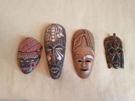 Afrikanische Holzmasken, 4 er Set, Wanddeko, Vintage!